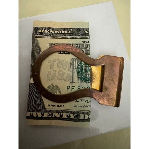 Vintage Money Clip Brass and Copper Amber Glass Marked Italy, Father's Day - Picture 3 of 11
